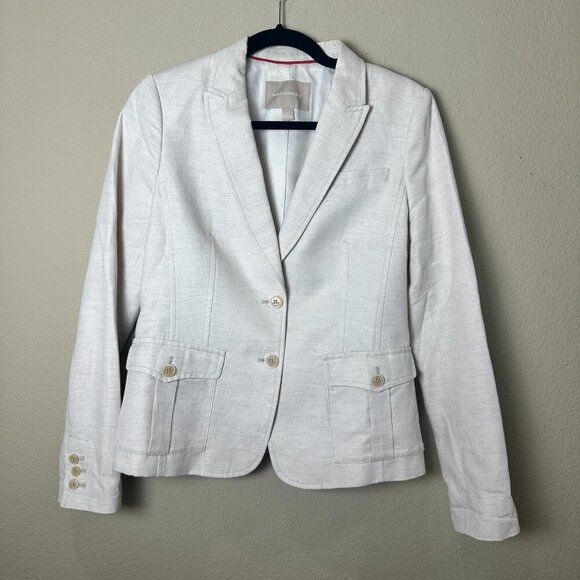 BANANA REPUBLIC Cream Linen 2 Button Size 6 Lined - Picture 2 of 8